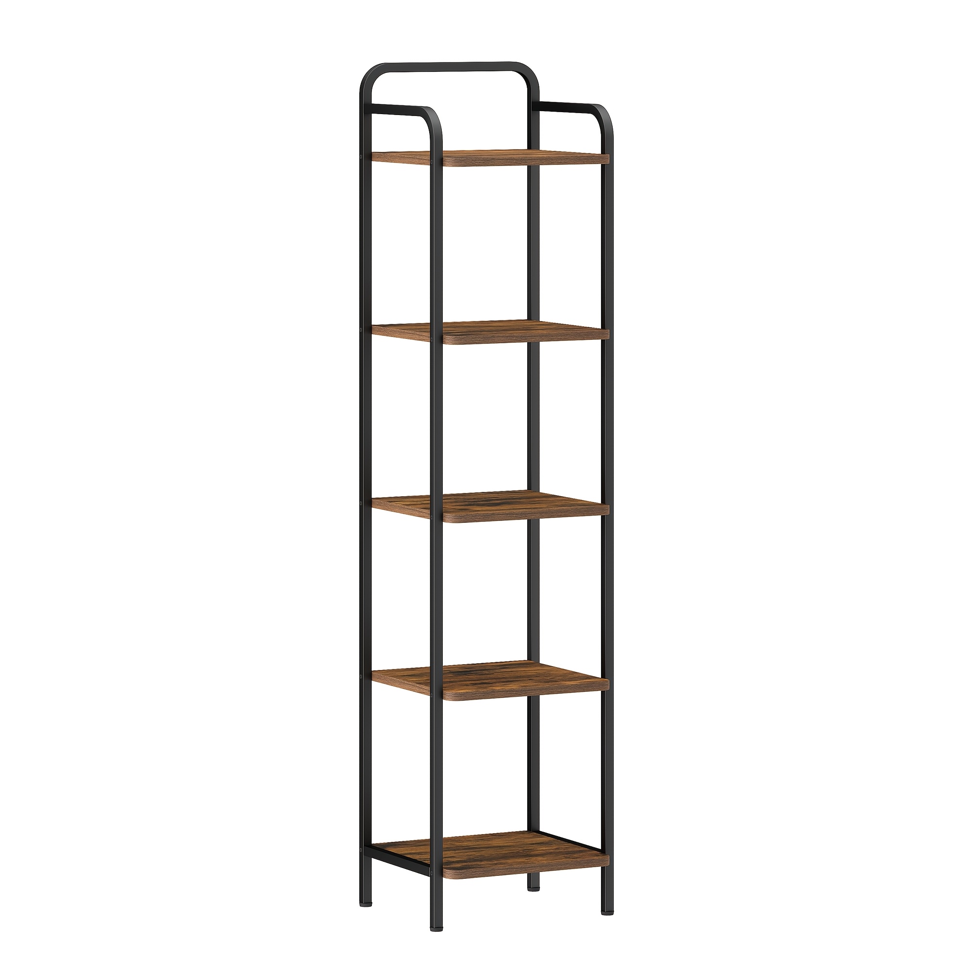 TEMU 5 Tiers Industrial Corner Shelf | Slim Bookcase, Standing Shelf For Home Office, Living Room, Bedroom, Kitchen, /black, Made Of Artificial Board
