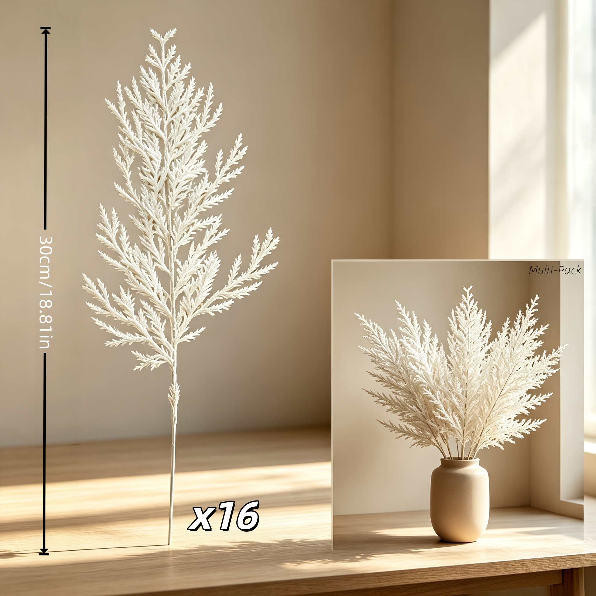 TEMU 16 pièces de branches de pin blanc artificielles, ornements décoratifs réalistes de pin et de pour les fêtes, plantes de décoration d'intérieur