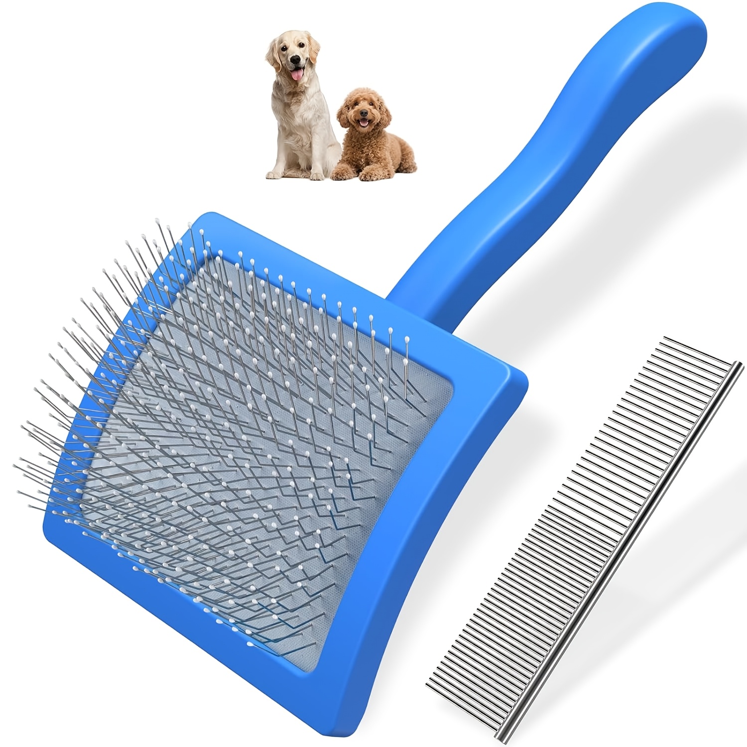 Image of 2pcs Brush For Dogs & Pet Comb, Professional Dog Grooming Brush (goldendoodles, , Labradoodles) With Extra Long Pins To Remove , Knots And Mats (blue, Gentle Large)