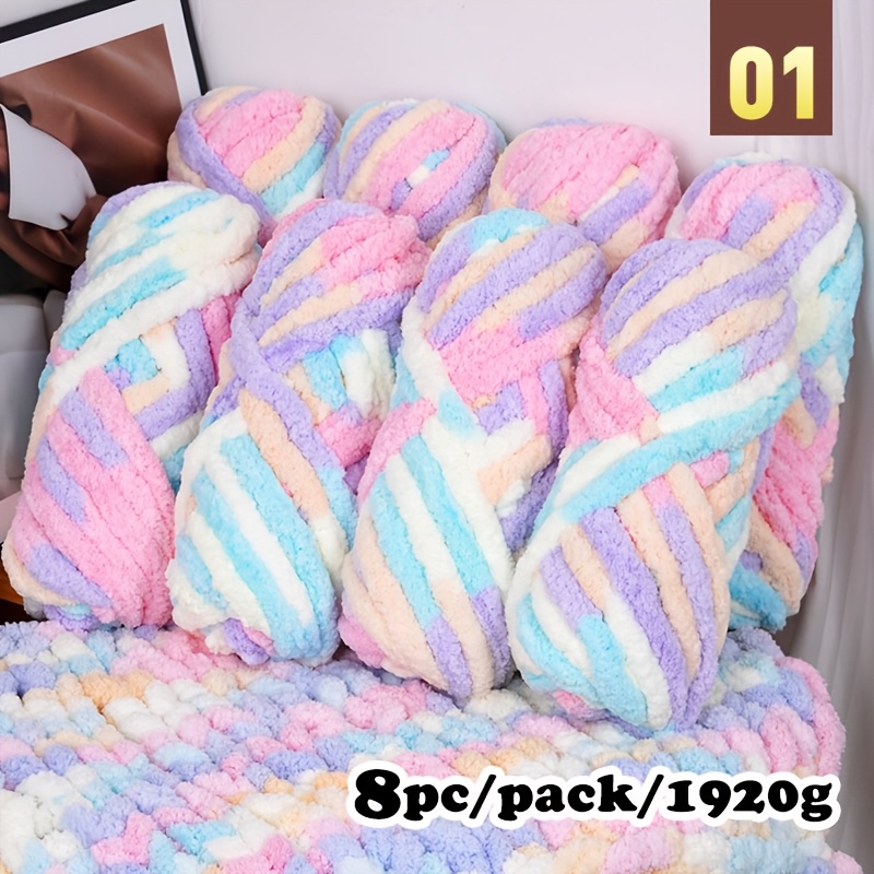 TEMU Large Capacity Cat Tail Yarn 8pcs=1920g Gradient Yarn Thick Ice Stripe Yarn Chenille Gradient Cat Tail Yarn Warm And Comfortable Easy To Handle