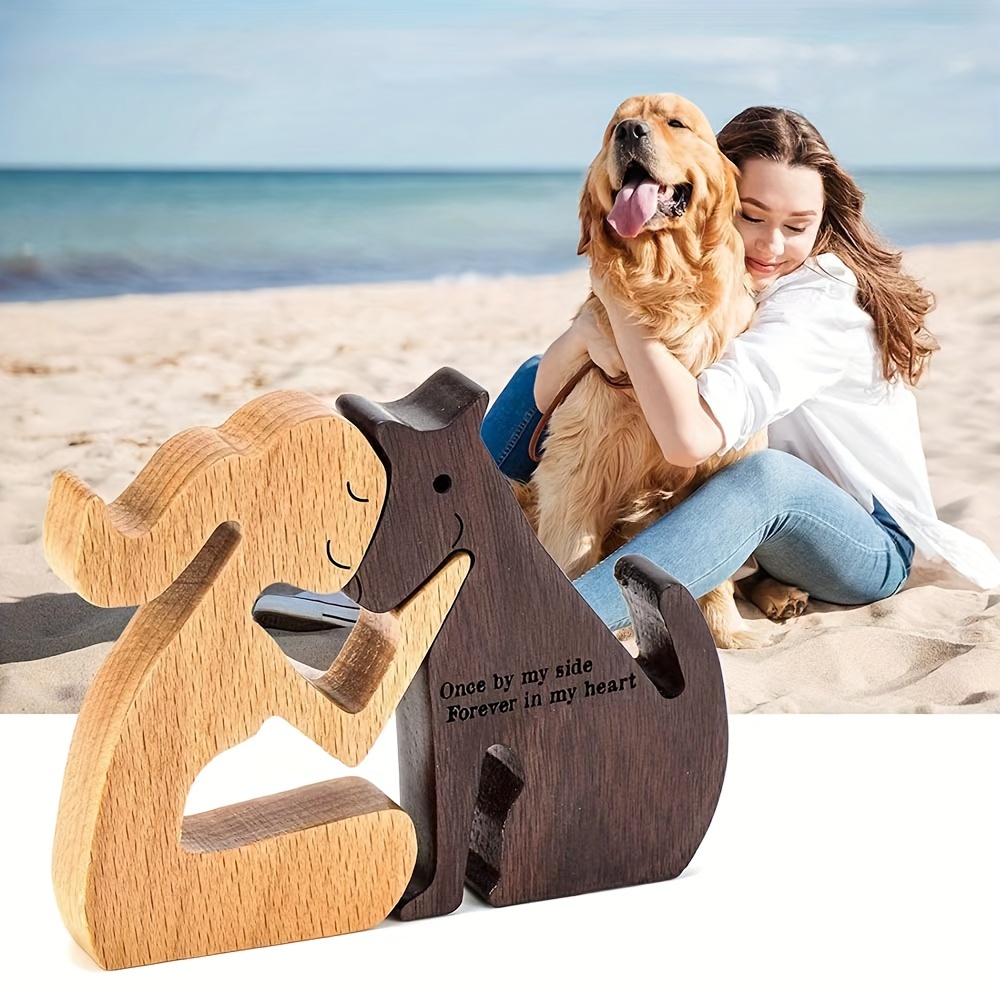 

1pc, Wooden Dog & Cat Figures, Pet Family Silhouette, Rustic Home Decor, Artisan Crafted Natural Wood Decorative Statuette, Sentimental Desk Ornament