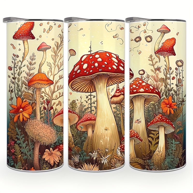 

20oz Stainless Steel Mushroom Print With Lid & Straw - Insulated Water Bottle For Drinks - Vibrant Design - Perfect Gift For Holidays, Birthdays & , Travel Drinkware | Floral Design | Stainless Steel