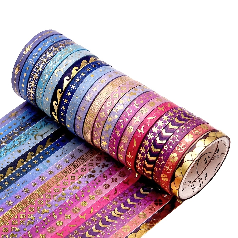 TEMU 20 Rollen dünnes lila Washi Tape, 5mm goldenes Folien-Washi Tape Set, hübsches Stern-Washi Tape für Bullet Journal, Scrapbook,