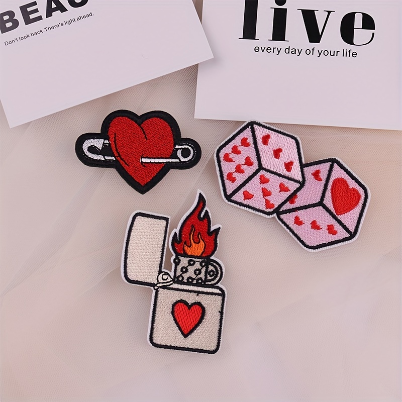 

3pcs Love Heart Lighter Dice Iron On Patches For Clothing Thermoadhesive Patches On Clothes Sew Applique