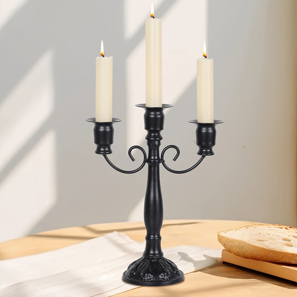 Image of Exquisite 3-arm Iron Candelabra - Middle Eastern & Vintage European Style, Elegant Metal Holder, Luxe Arabic & Decor, Wedding Centerpiece