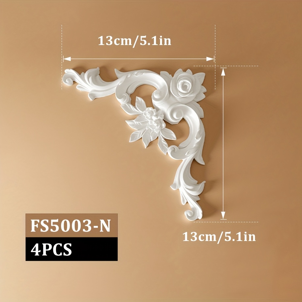 item picture 4pcs baroque style pu corner pattern decorative stickers european relief wall ceiling corner lines waterproof imitation gypsum artistic carvings suitable for living room tv background wall bedroom office    