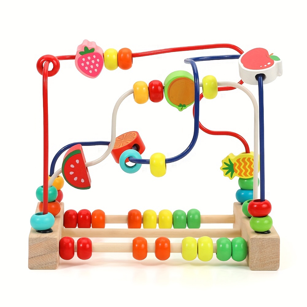 

Wooden Toy For Toddlers, Fruit Three-line Bead Maze Toy, Children's Educational Counting Learning Circle Toy, Classic Gift For Boys Girls