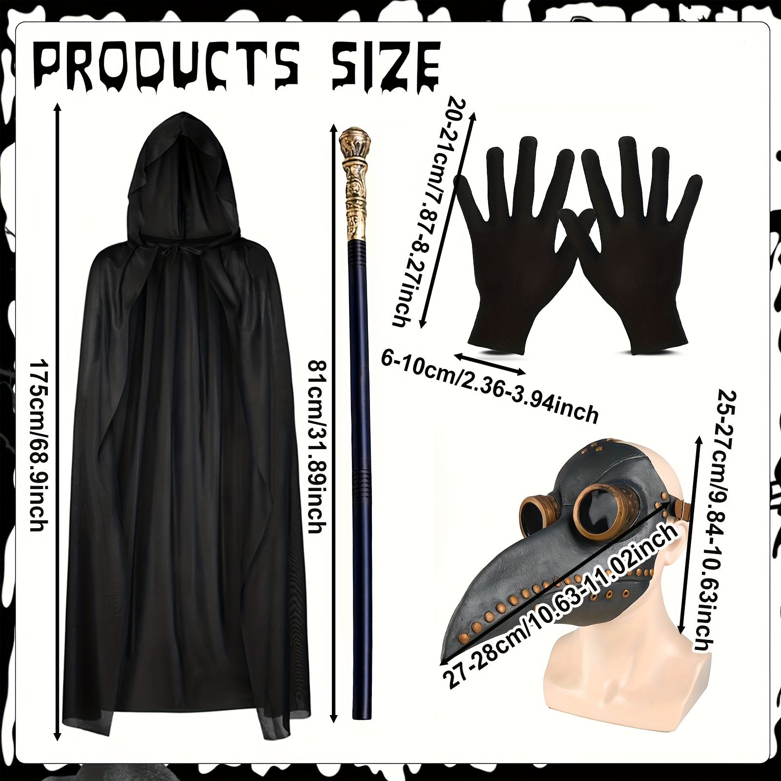 Auirshiky 4-teiliges Sensenmann Kostüm Set – Mit Sichel, Maske, Handschuhen & Umhang Für Halloween