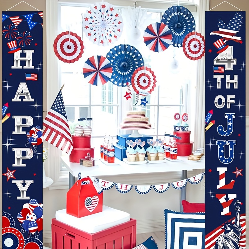 

1pair Independence Day 4th Of July Banner Decoration - Happy Porch Sign, Independence Day July 4th Patriotic Gate Banner For Usa Day Hanging Banner Party Supplies