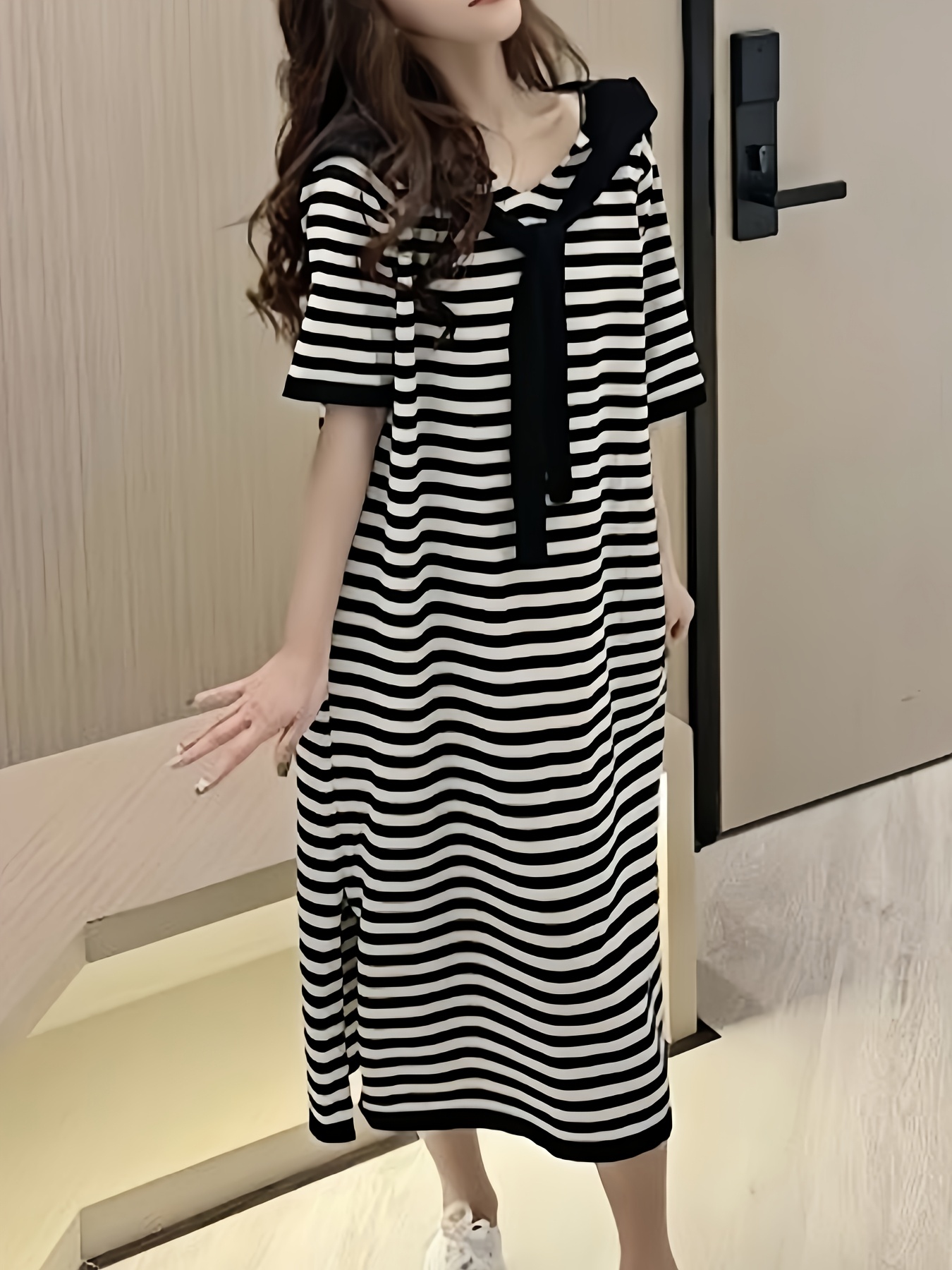 women's loose fit hooded dress color block striped design Temu