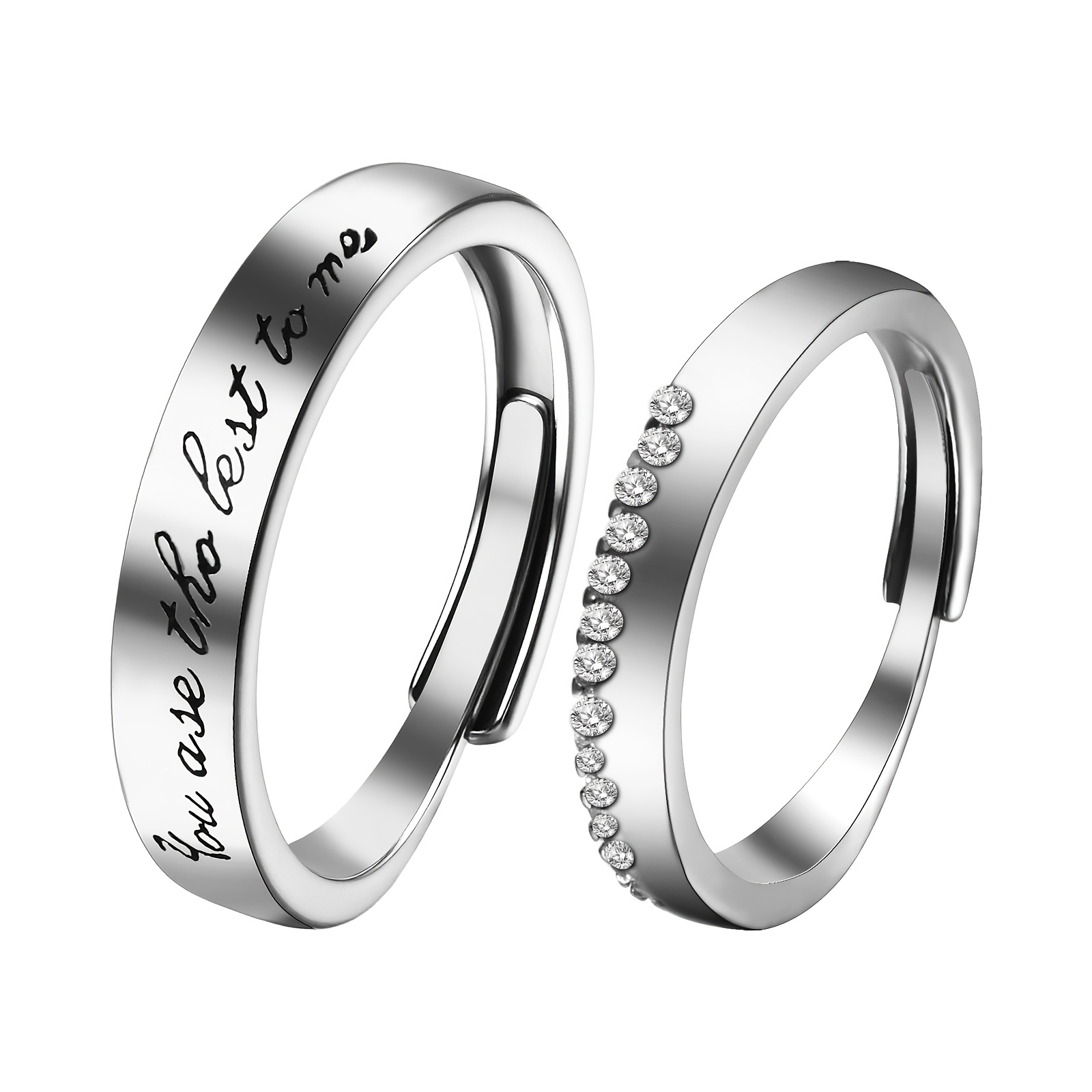 Image of English Letter Matching Couple Rings: " To Me" | Open Adjustable Promise Ring, Ring, Valentine's Day Gift, Stainless Steel, Vintage Style By Jewelrywe