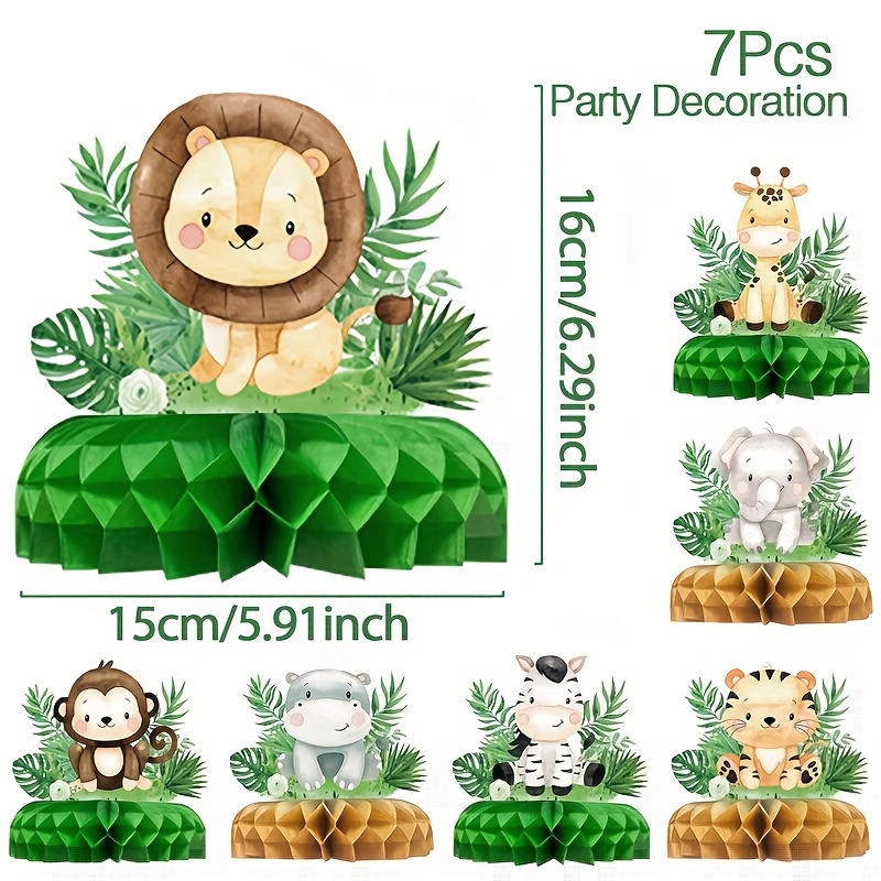 Image of Set Of 7 Honeycomb Centerpieces Featuring Jungle Animals, Ideal For Birthday Celebrations And Showers, Themed Jungle Party Decorations, And Supplies For A Birthday Event, For Christmas, Halloween