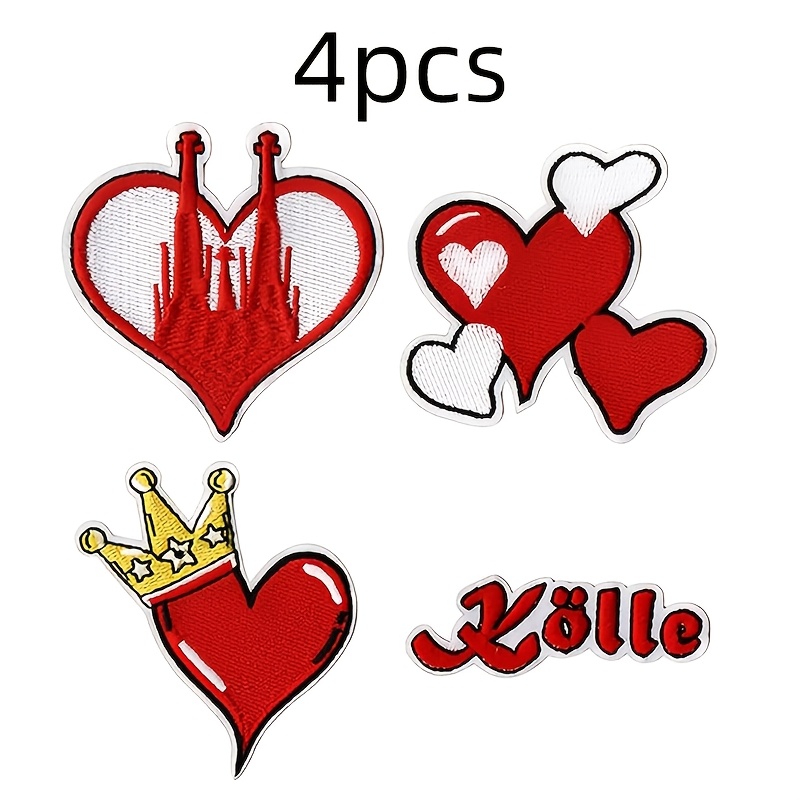4pcs Cologne Carnival Iron-on Patch, Red And White Iron-on Patches For Clothing, Costumes, And Jeans, Cool Cologne Hippie Patches As Unique Clothing Accessories For Carnival