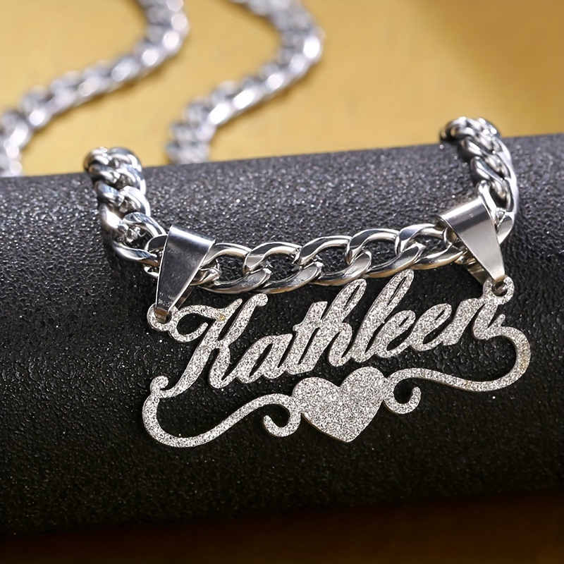 TEMU Collier Personnalisé avec Nom en Acier Inoxydable, Cœur Brillant Détachable, Chaîne Cubaine Élégante, Pendentif Mode Hip Hop, Bijou Unique pour