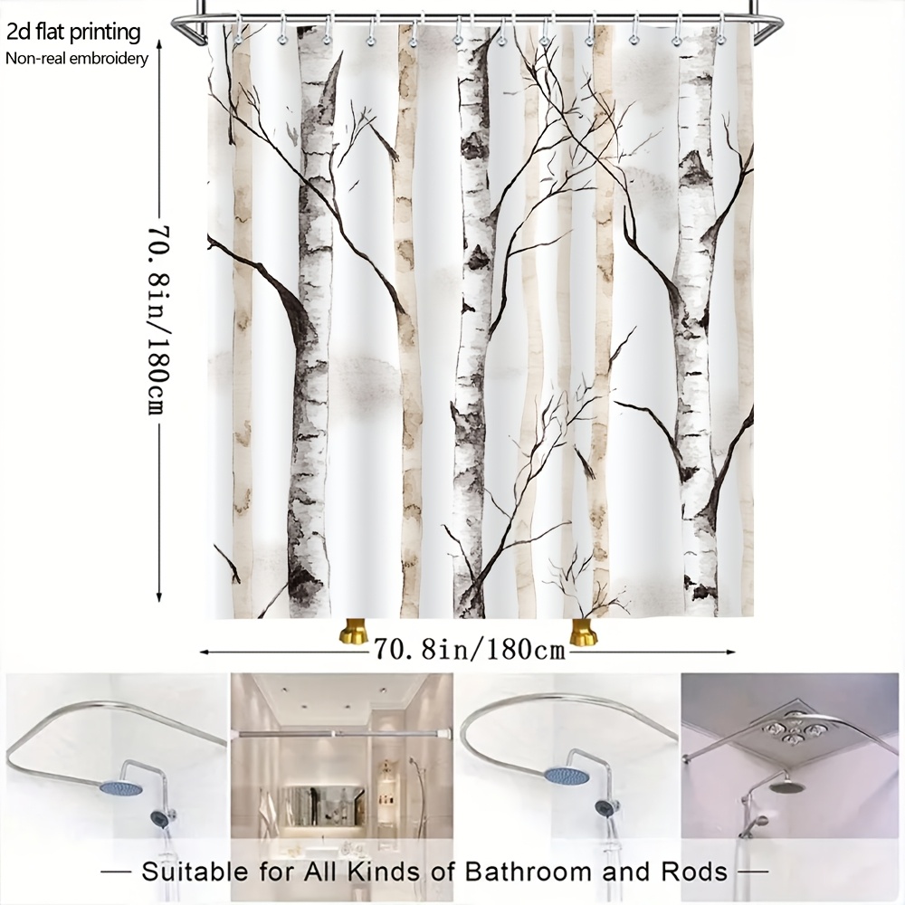 TEMU 1pc 70.8x70.8 Inch Bathroom Partition Curtain, Watercolor Birch Trees, Designed For Bathroom Decoration, Artistic Shower Curtains Durable Shower