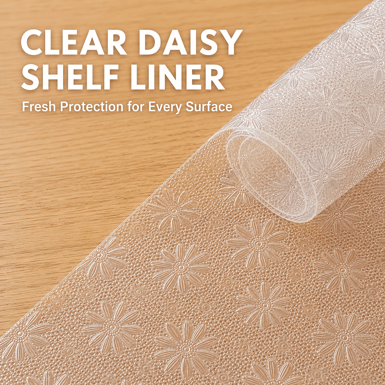 TEMU 1 Roll Of Thickened 45*300cm Transparent Eva Refrigerator Shelf Liner, Transparent Daisy Embossed Drawer Liner, Cuttable And Washable Cabinet