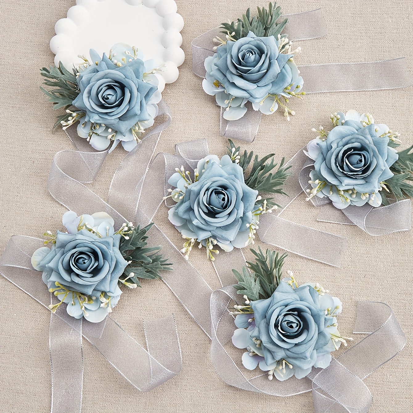 TEMU 6pcs Set Elegant Pink Rose Wrist Corsages Perfect For Weddings, Anniversaries, And Formal Events, Wrist Flower Decorations