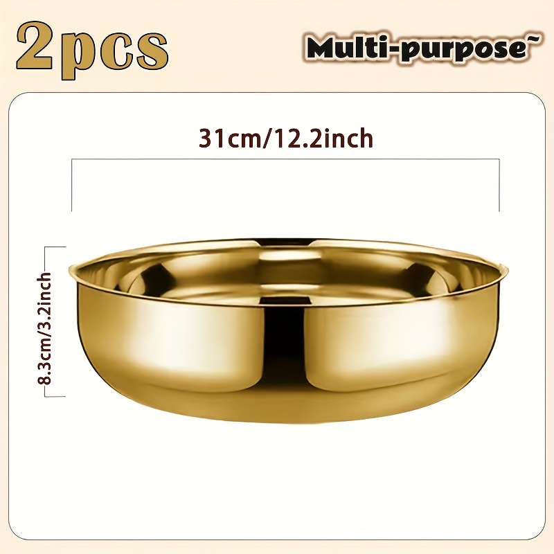 2pcs Stainless Steel Mixing Bowls, Golden Mixing Bowls, Large Capacity Soup Pot 12.2 Inches, Multi-functional Baking Bowls, Vegetable Washing Basin, Perfect For Dough, Salads And Soups