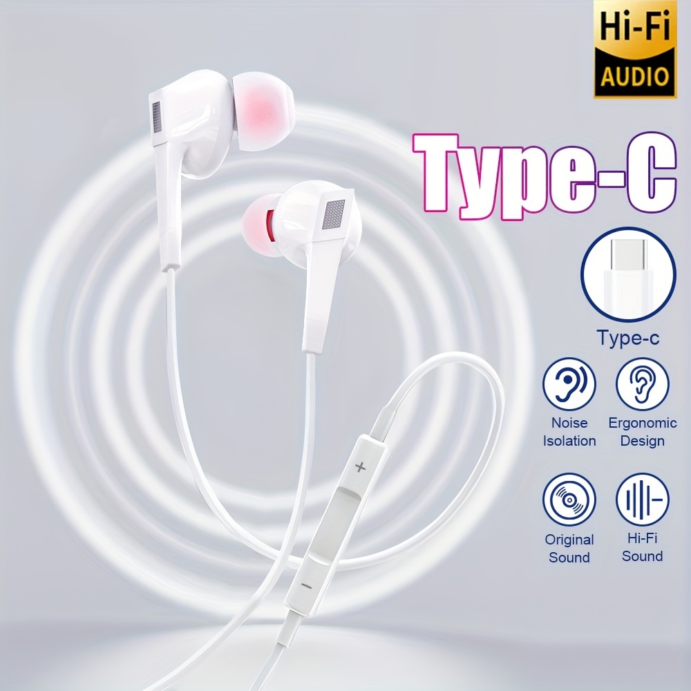 

Premium Hi-fi Sound Wired In-ear Headphones With Type-c Plug, Volume Control - Perfect For Phones, Tablets & Gaming