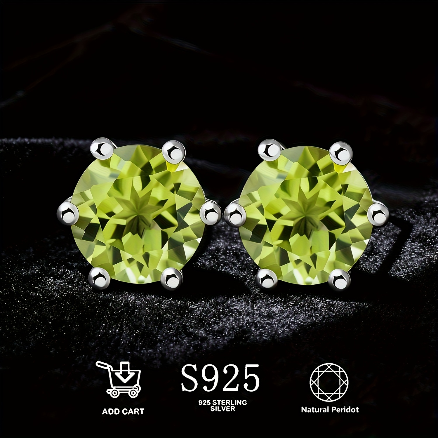Elegant Natural Peridot S925 Silver Stud Earrings