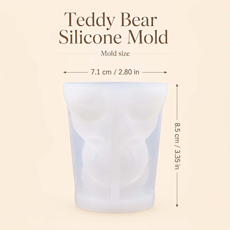 TEMU Stampo per candele a cilindro con testa inclinata asimmetrica 3D a forma di orso per cera d'api e di soia, stampo in silicone per resina, stampo