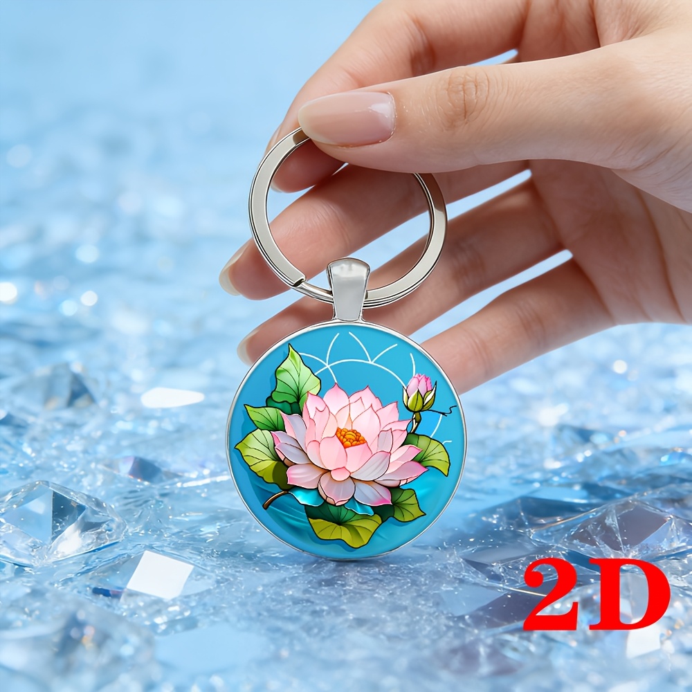 Stylish Pink Lotus Keychain, Simple Daily Gift