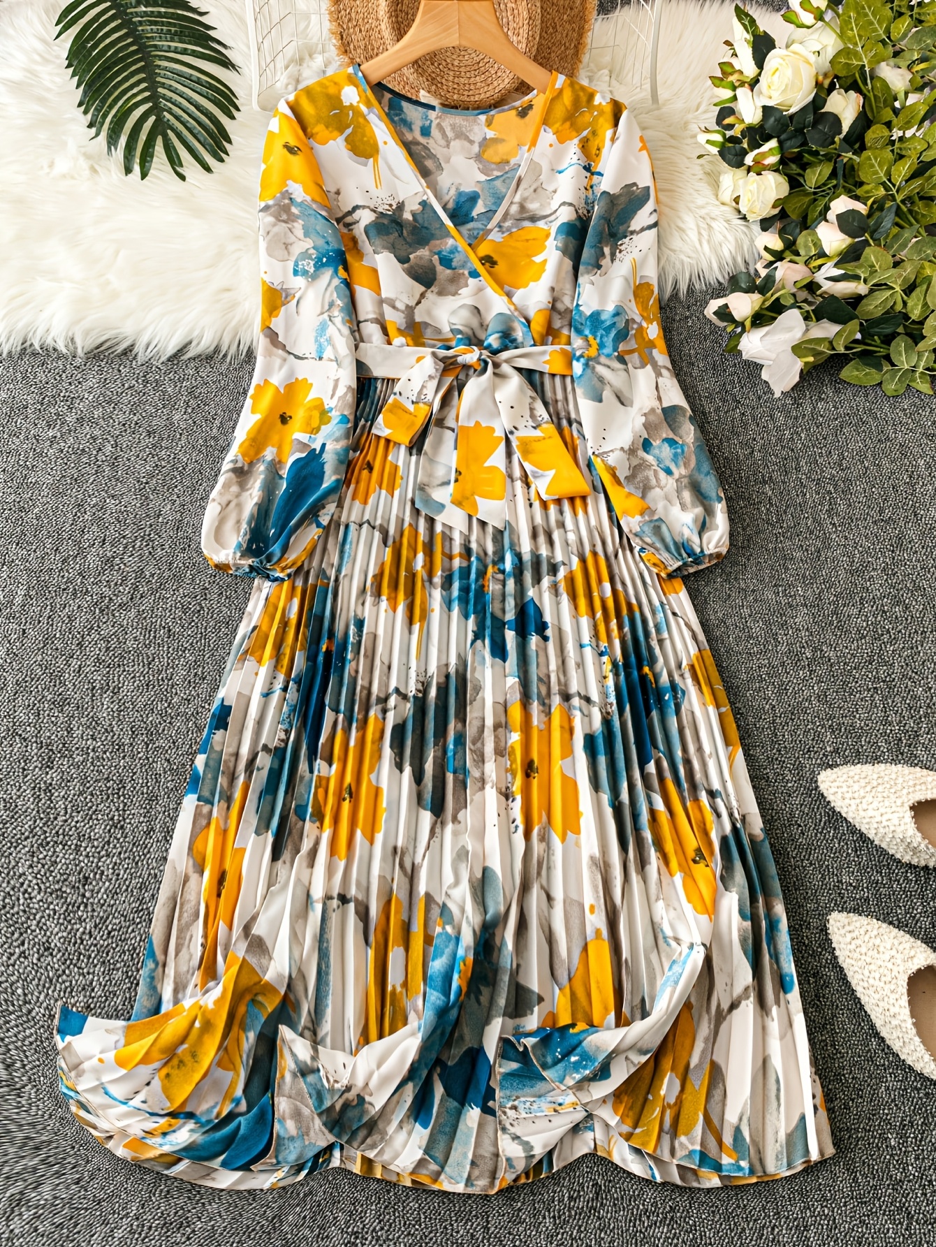 pleated dress with belt sold on Temu United States pleated dress with belt sold on Temu United States