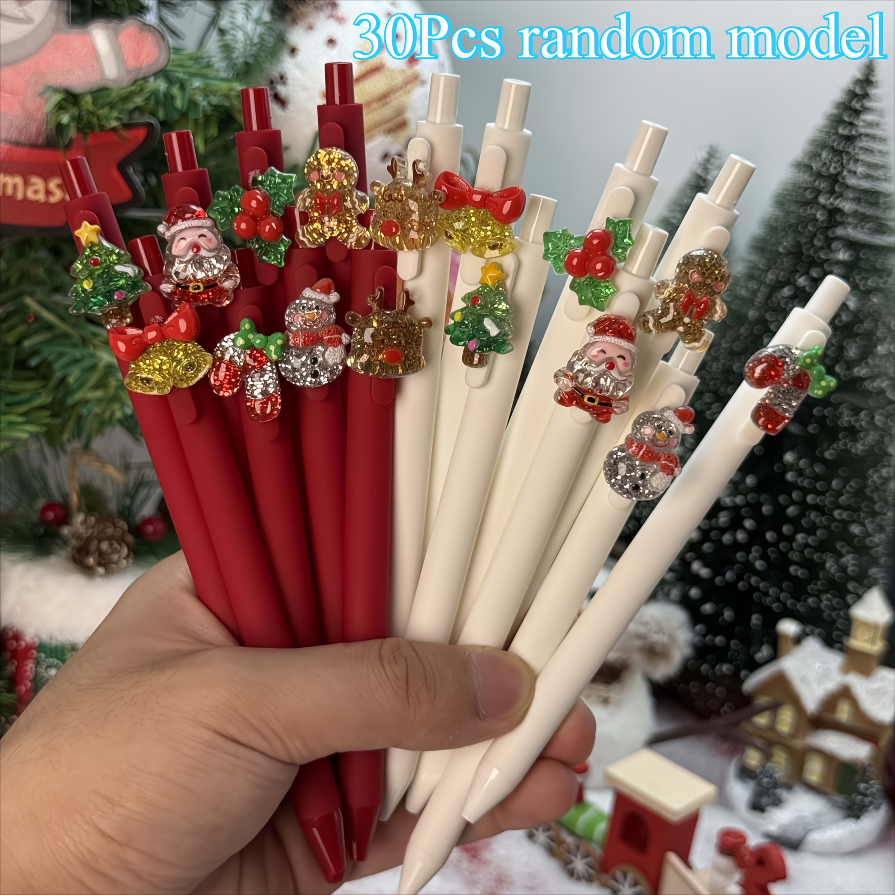 TEMU 18/30 pezzi Penne retrattili serie Natale e scolastica, modelli casuali, penne pressate ad alta qualit� a forma di , cancelleria per le vacanze,