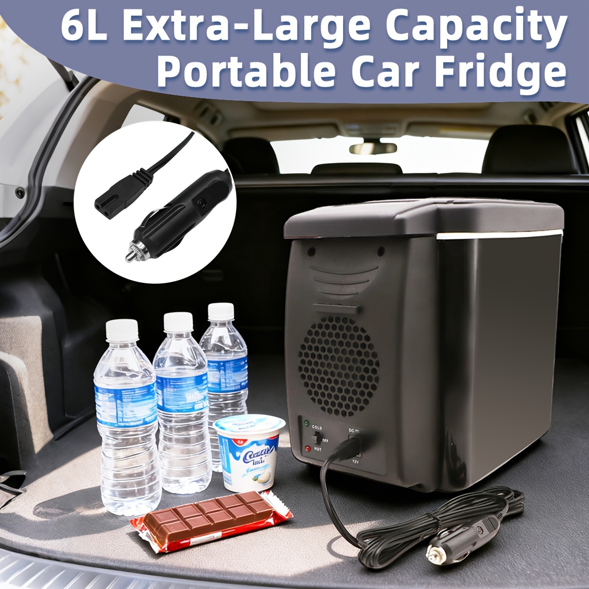 TEMU Car Refrigerator 6-liter Hot And Cold Insulation Box For Home And Car, Portable Small Refrigerator For Cars, Large Capacity Energy-saving Small Refrigerator, Top Storage Cup Holder