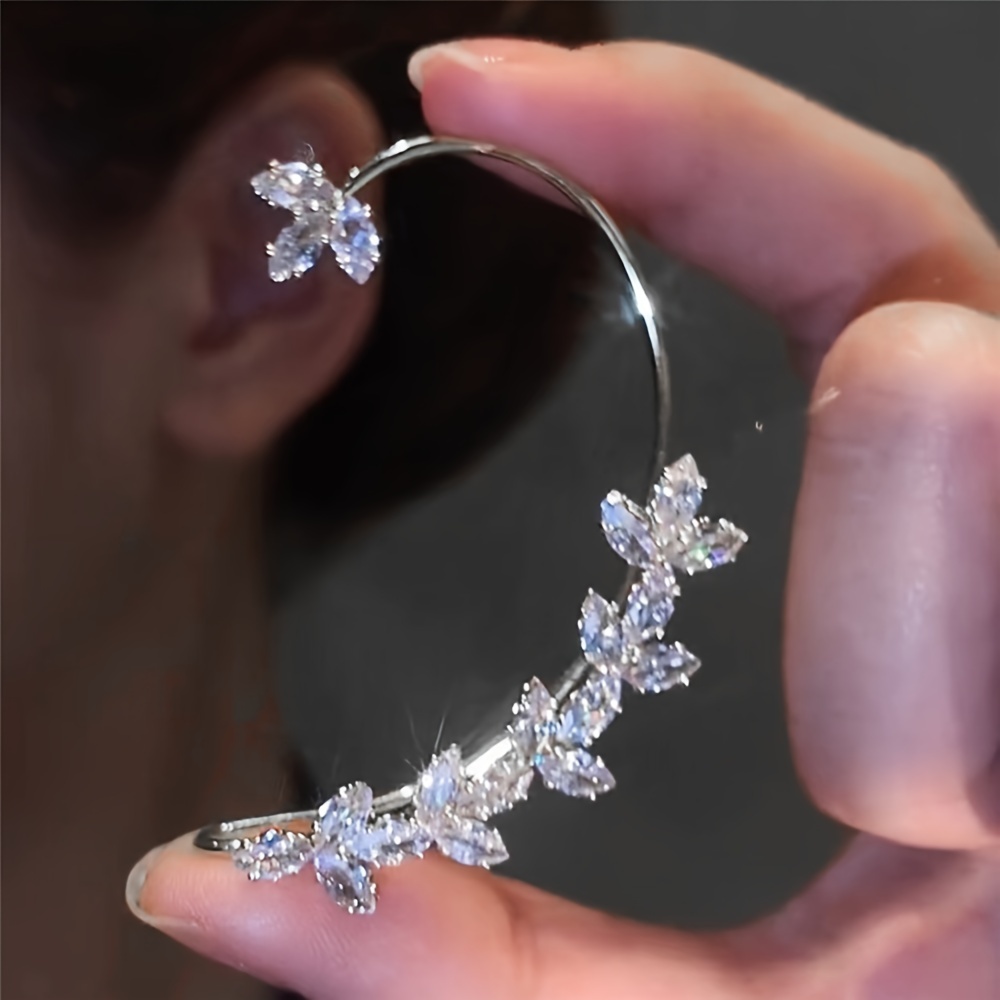 TEMU Boucles d'oreilles tendance pour femmes, style "Temperament Luxury Series", super étincelantes, en synthétique, motif fleur et feuille, perçage,