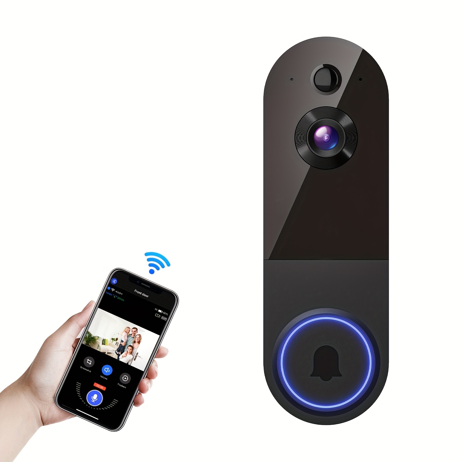 E-shop Kabellose Video Türklingel Kamera, nur 2.4G WiFi, Intelligente Sicherheits Türklingel Kamera, KI Menschliche Erkennung, Nachtsicht,