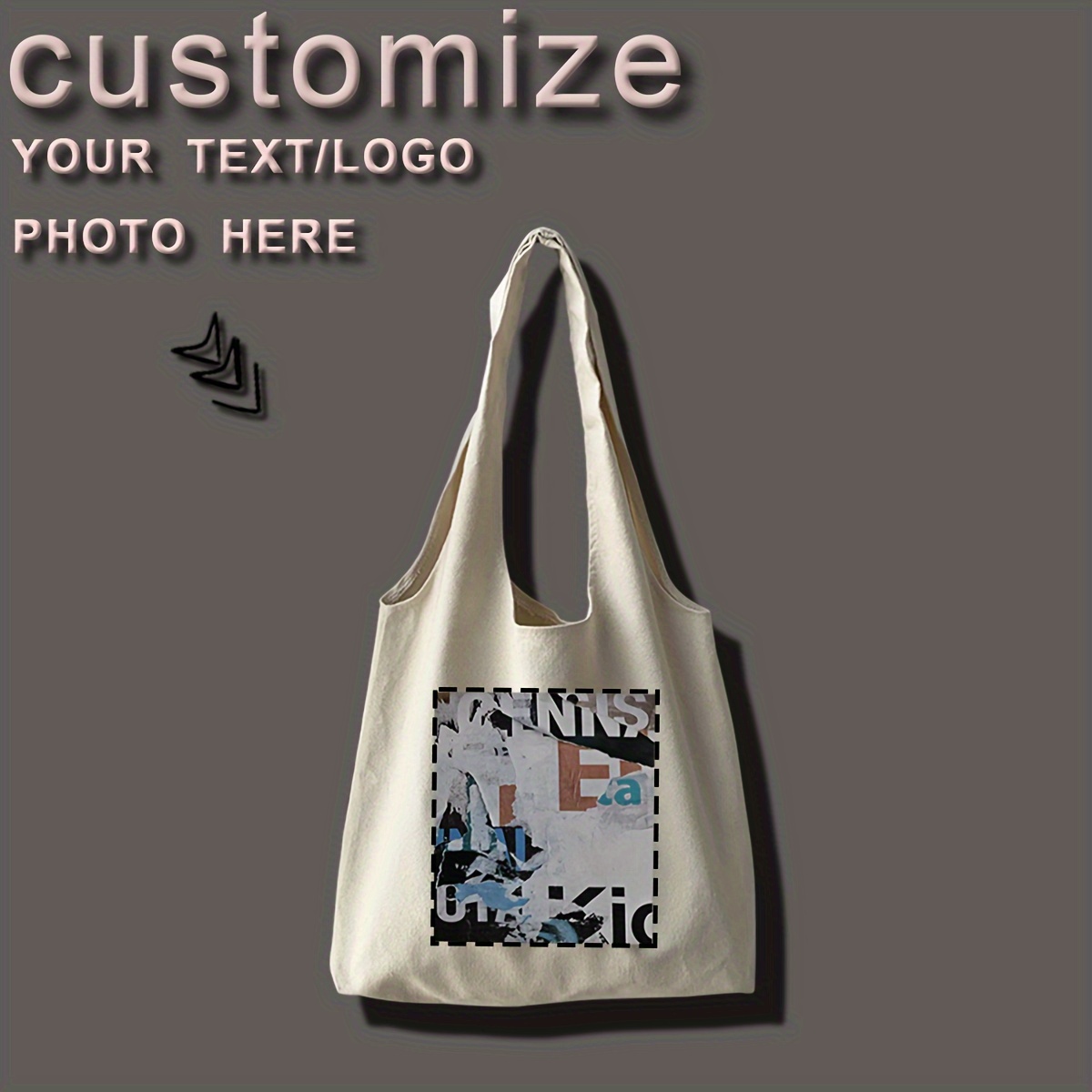 

Customizable Canvas Tote Bag - Personalize With Your Photo, Name, Or - Gifts, Shopping & Use - Spacious, Lightweight Design In Black/ivory