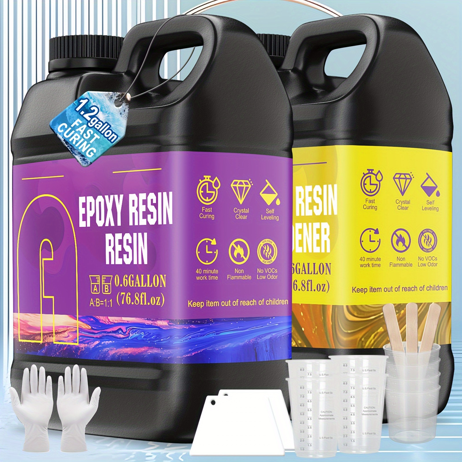 TEMU Epoxy Resin 1.2 Gallon Kit, New Formula Crystal Transparent, Uv Resistant, Self Leveling, Suitable For , Crafts, Casting, Jewelry Making And Coating, Silicone Molds, 1:1 Mixing