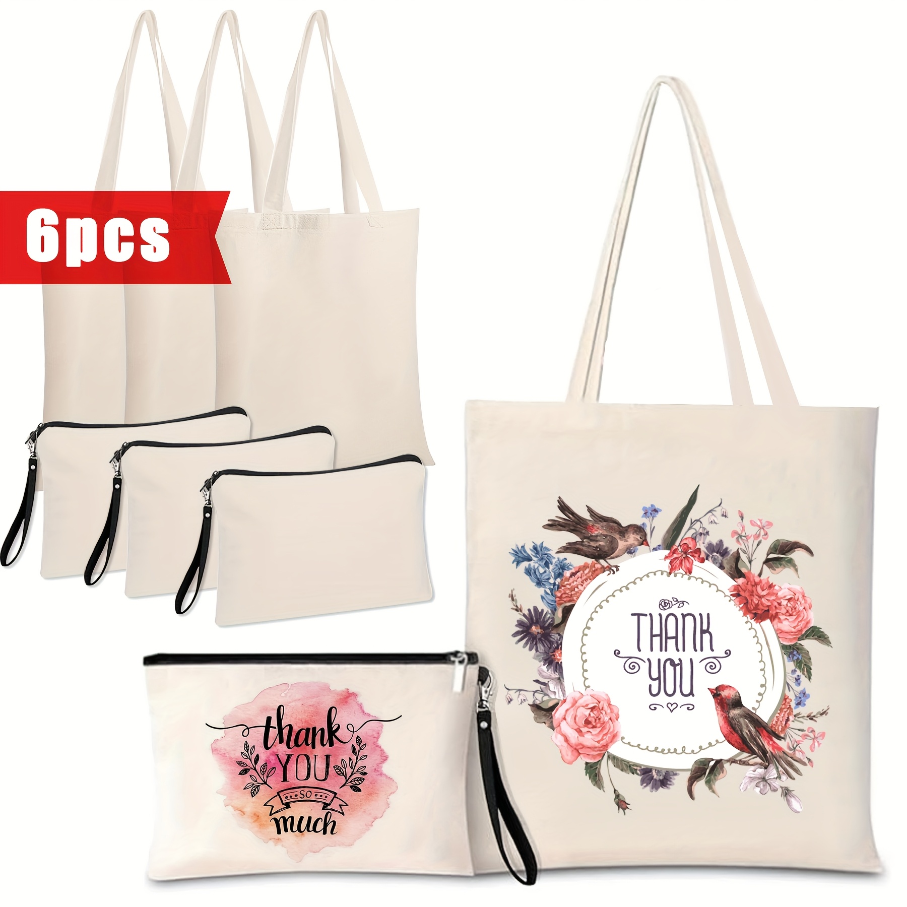 2/6/12/20pcs Sublimation Tote Bags, Blank Canvas Bags, Reusable Grocery Bags Heat Transfer Canvas Handbags, For, Advertising, Christmas Crafts, Mother's Day, Graduation Season Handmade Gifts