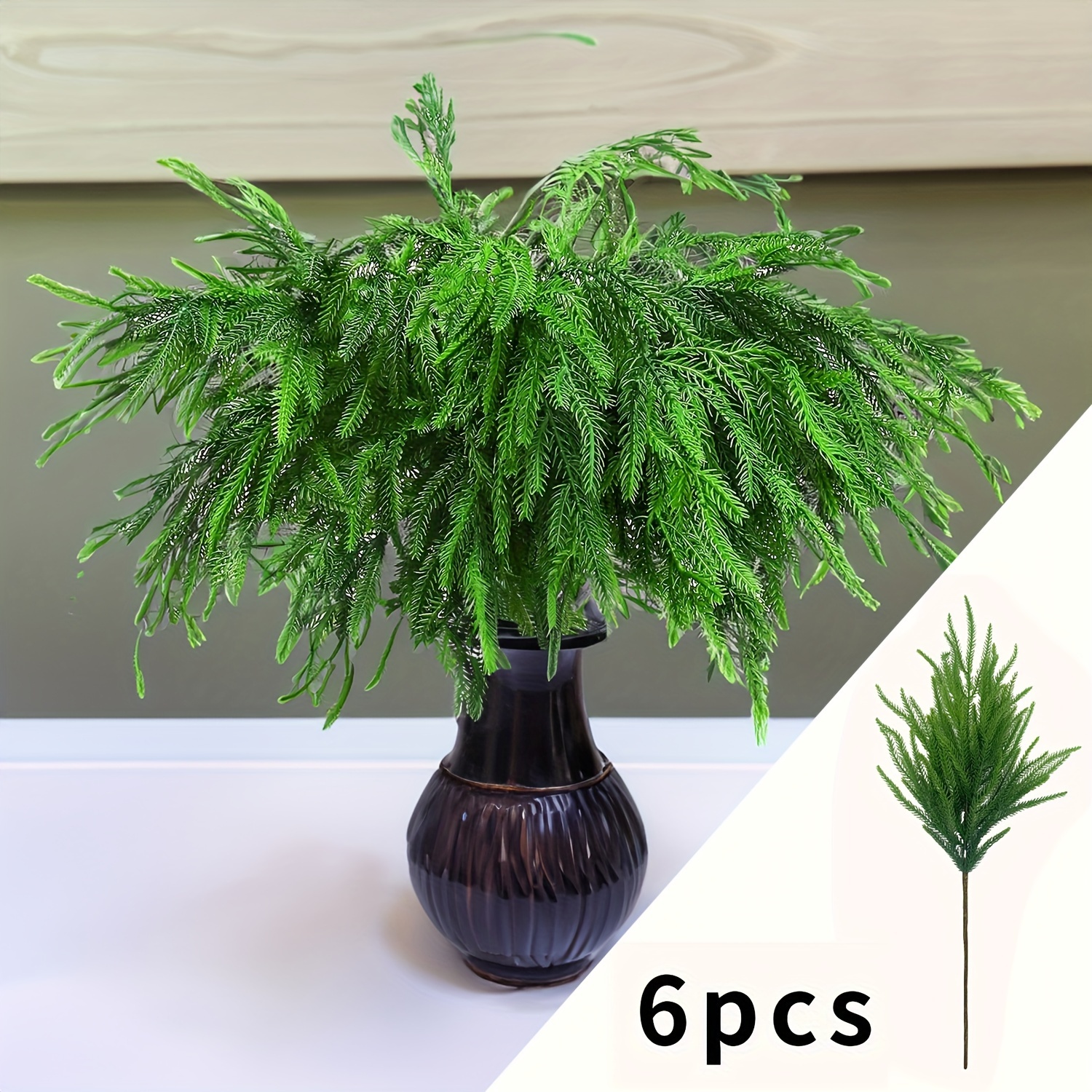 

6-pack Artificial Pine Branches Realistic Touch Faux Plants For Home, Living Room, Fireplace, Dining Table Decor - Winter Themed Plastic Greenery Without Vase For Christmas And Thanksgiving