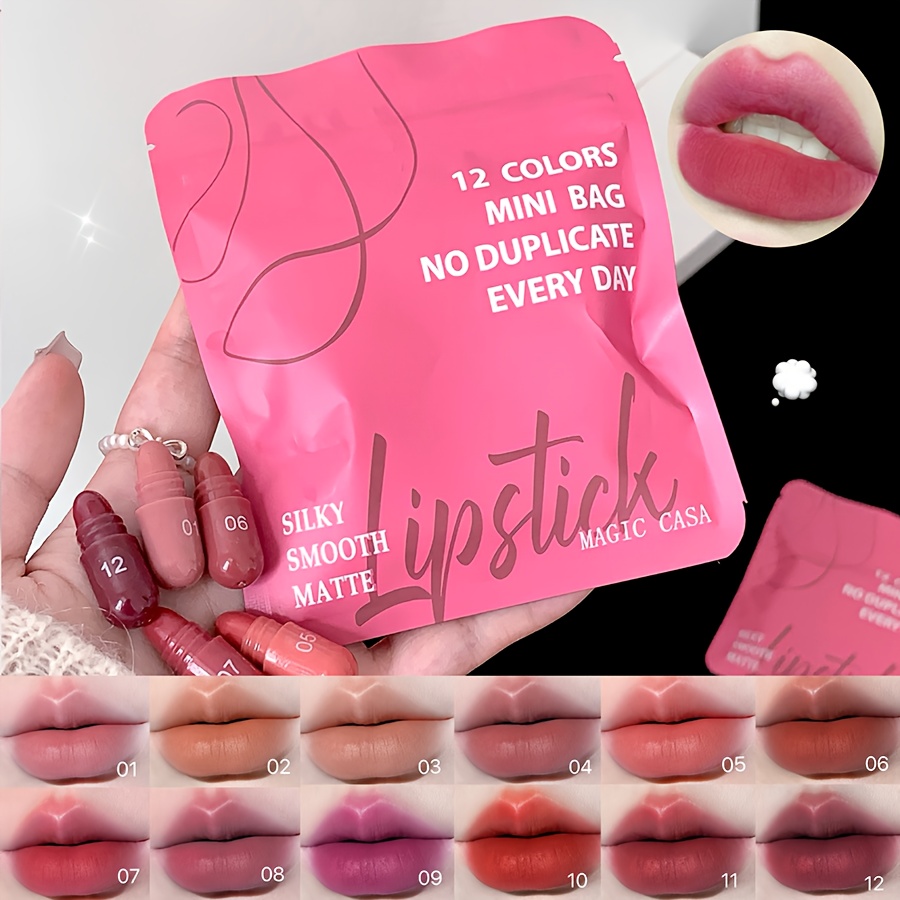 12-color capsule lipstick set - long-lasting  , non-fading, plant-based squalane, ideal for daily use & gifting,   12   (red, orange, yellow, green, blue, purple, pink, black, white, brown, beige, light blue, dark blue, teal, light green, dark green, navy blue, maroon, white, black, brown, teal, light blue, dark blue, navy blue, maroon, black), lipstick for women 0