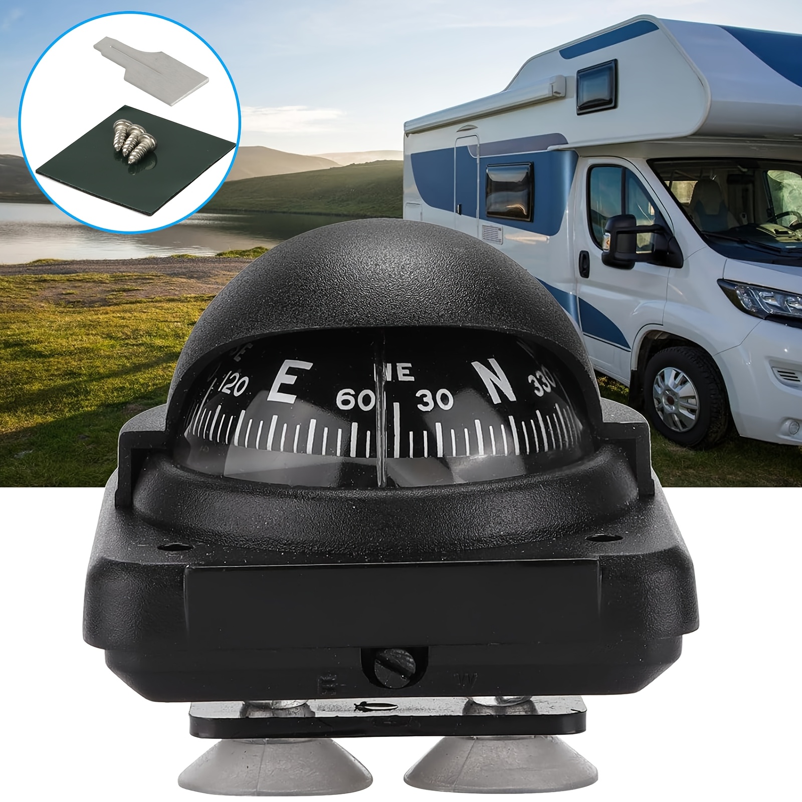 TEMU Car Compass, Accurate Navigation, Rotating Base, Anti-interference, For Cars, Trucks & Boats, & Outdoor Travel, Easy Mounting