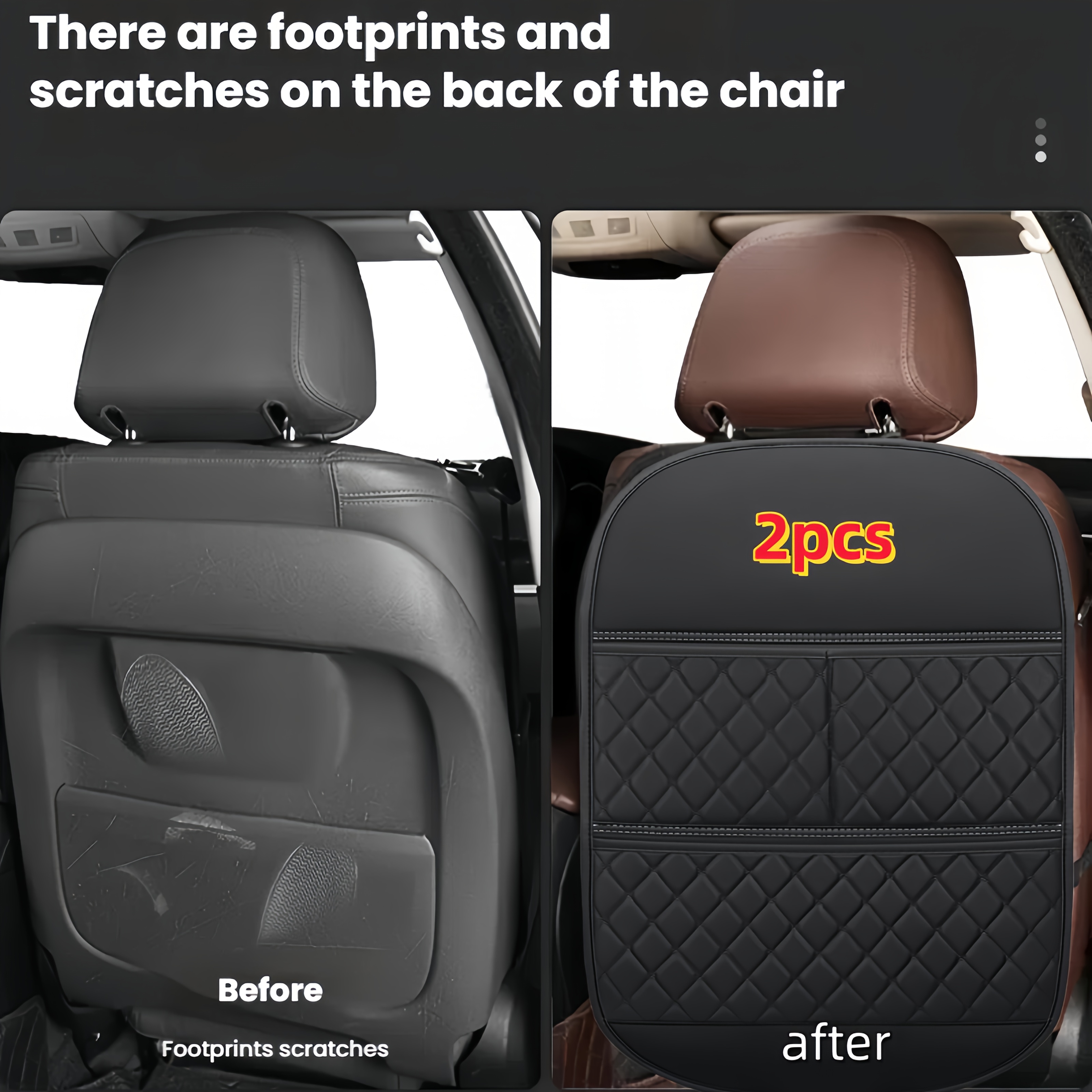 Image of 2pcs Car Seat Anti Kick Pad, Pu Leather Seat Storage Bag, Car Storage Bag, Miscellaneous Storage, , Wiped Dry With A Damp Cloth, Car Interior Accessories