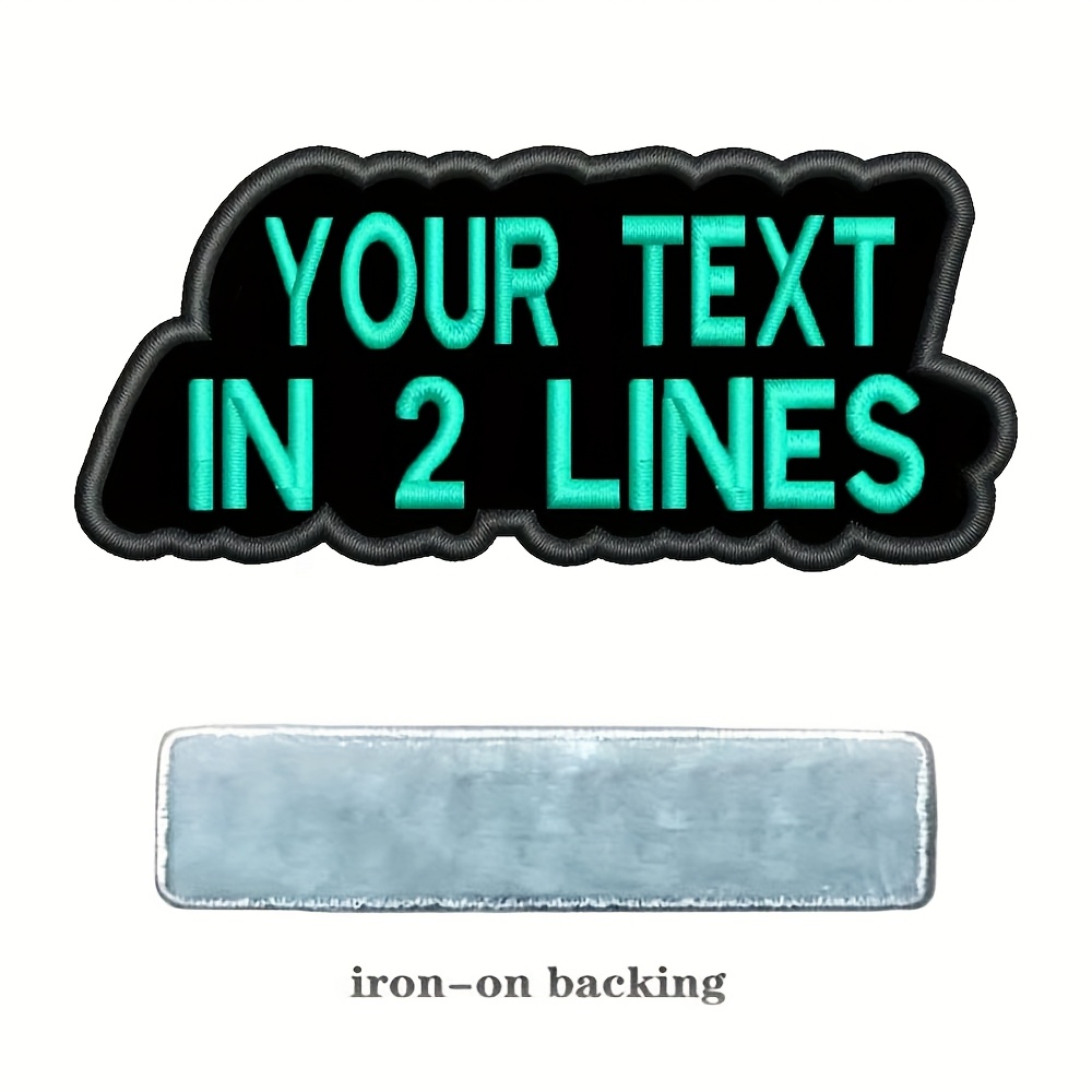 TEMU Personalized 2-line Custom Text Embroidered Patch, Made-to-order Name Badge With Irregular Text-shaped Border, Black Felt Backing And Raised