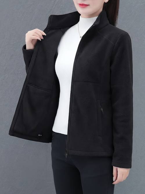 womens stand up collar fleece cardigan loose fit suitable for casual attire commuting and home use warm and versatile in multiple colors for a