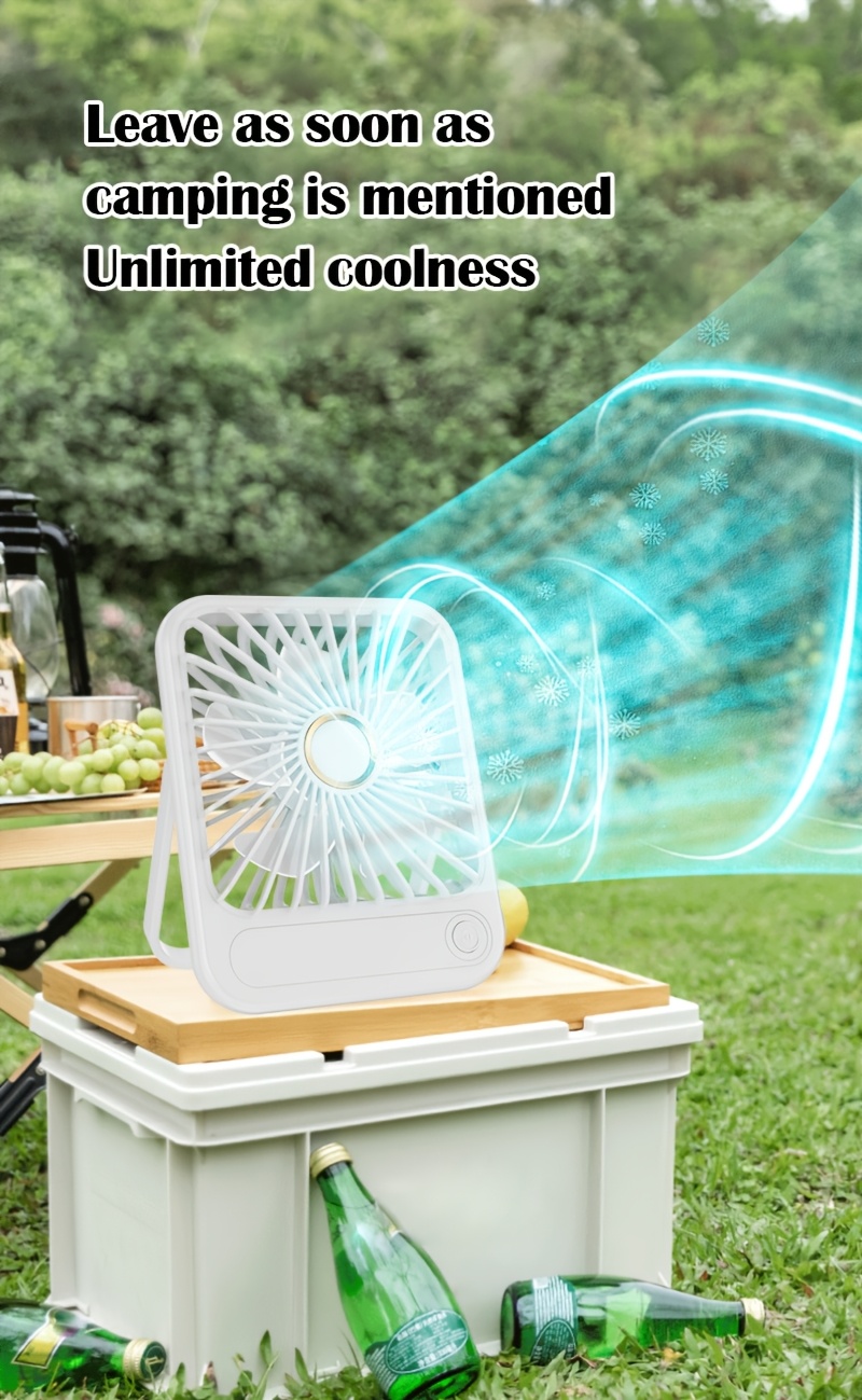 portable usb rechargeable table fan     compact personal desk fan with button control plastic material indoor outdoor use 5w   with cord and built in lithium battery for office bedroom camping details 2