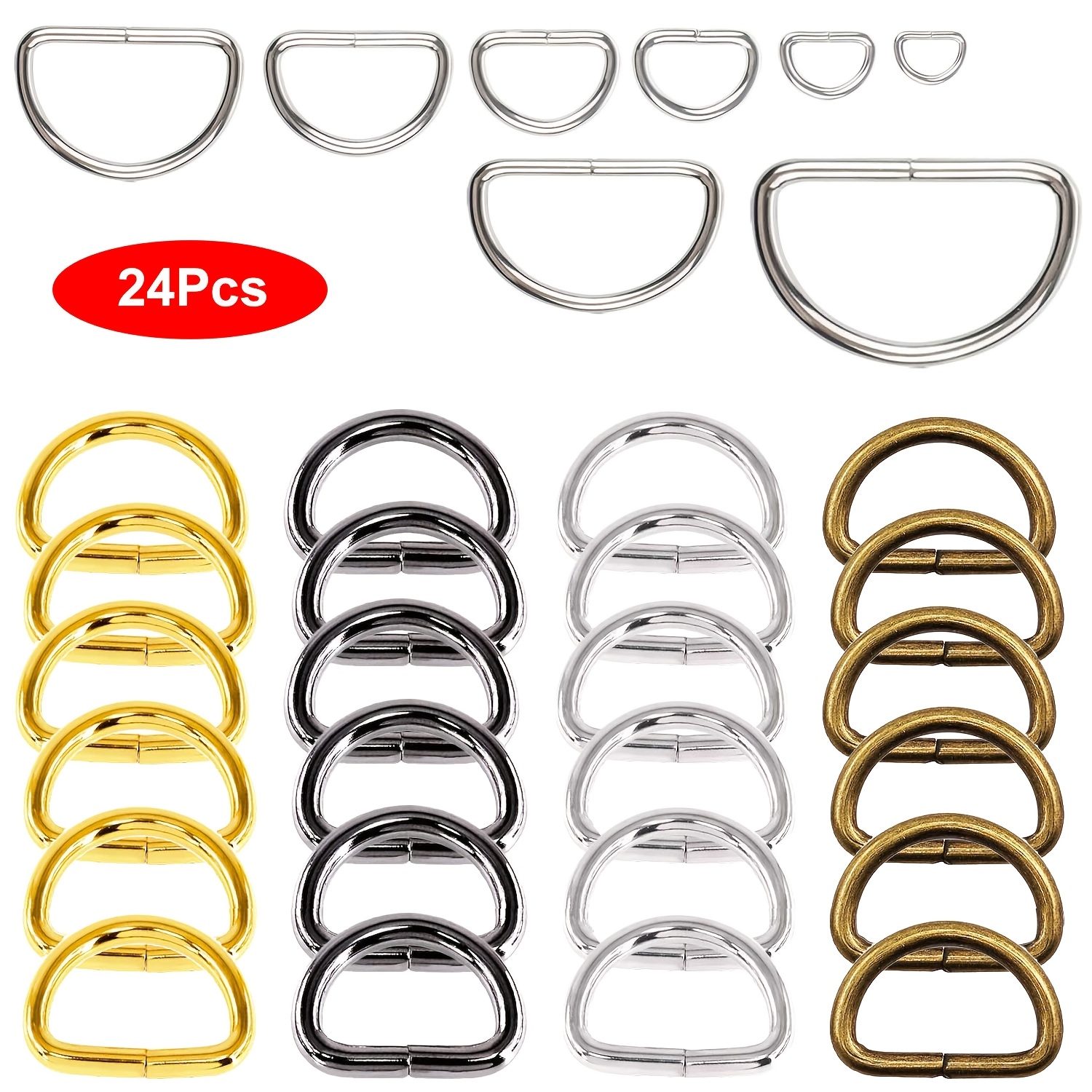 24  d rings mixed color multi purpose d   semi circular d ring for keychains belts hardware bags ring dog collar   strap sewing and hand additions