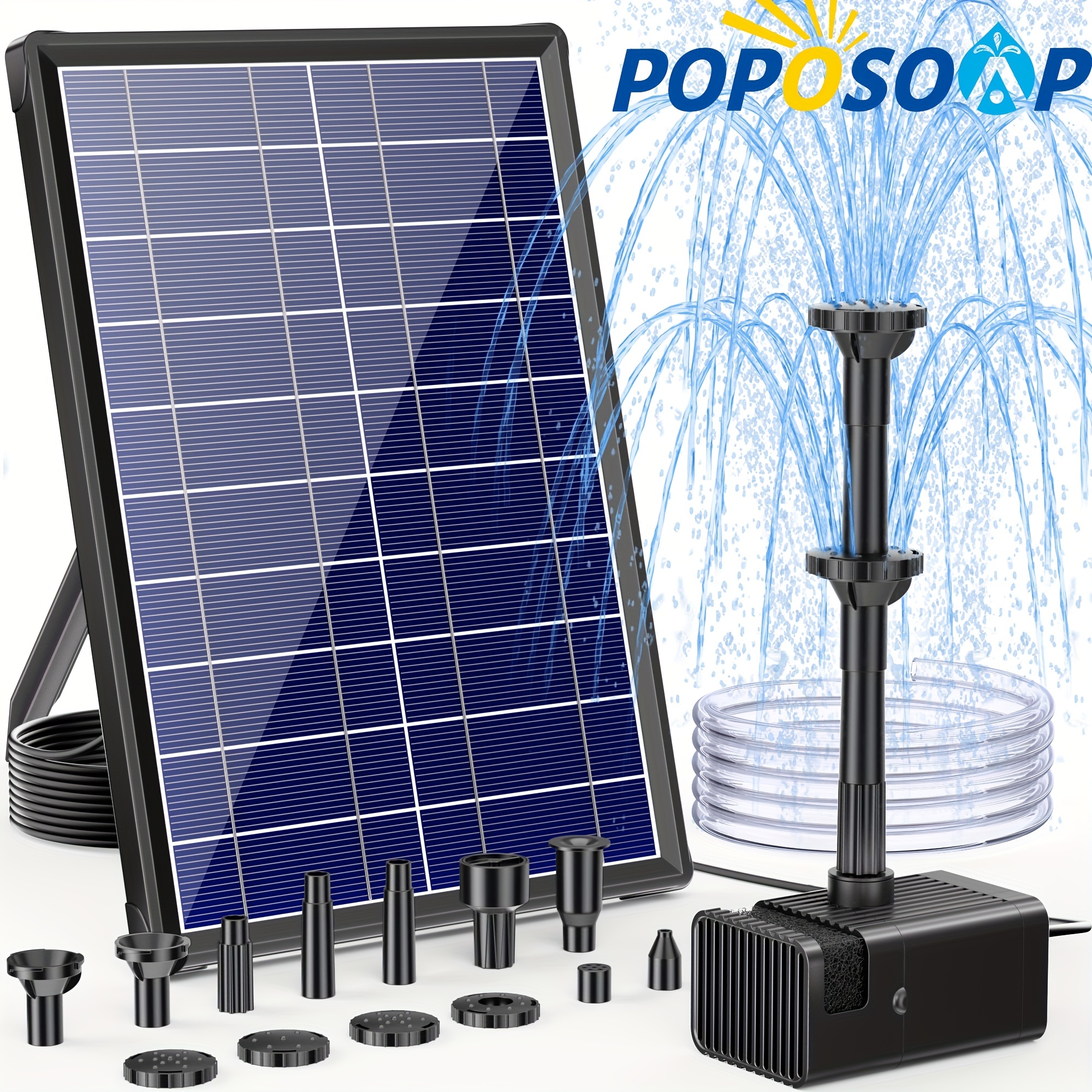

Poposoap Solar Fountain Pump With 3000mah Battery Backup, 8w Solar Powered Bird Bath Fountain With Dry-run Protection & Double-layer Nozzles 5ft Tubing For Pond, Bird Bath, Backyard Water Feature