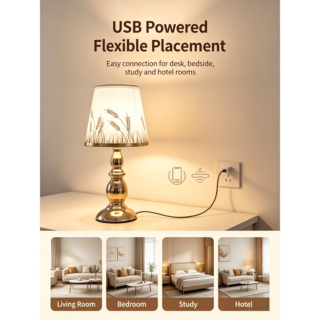Gourd-Shaped Metal Fabric LED Table Lamp with 4-Key Controller