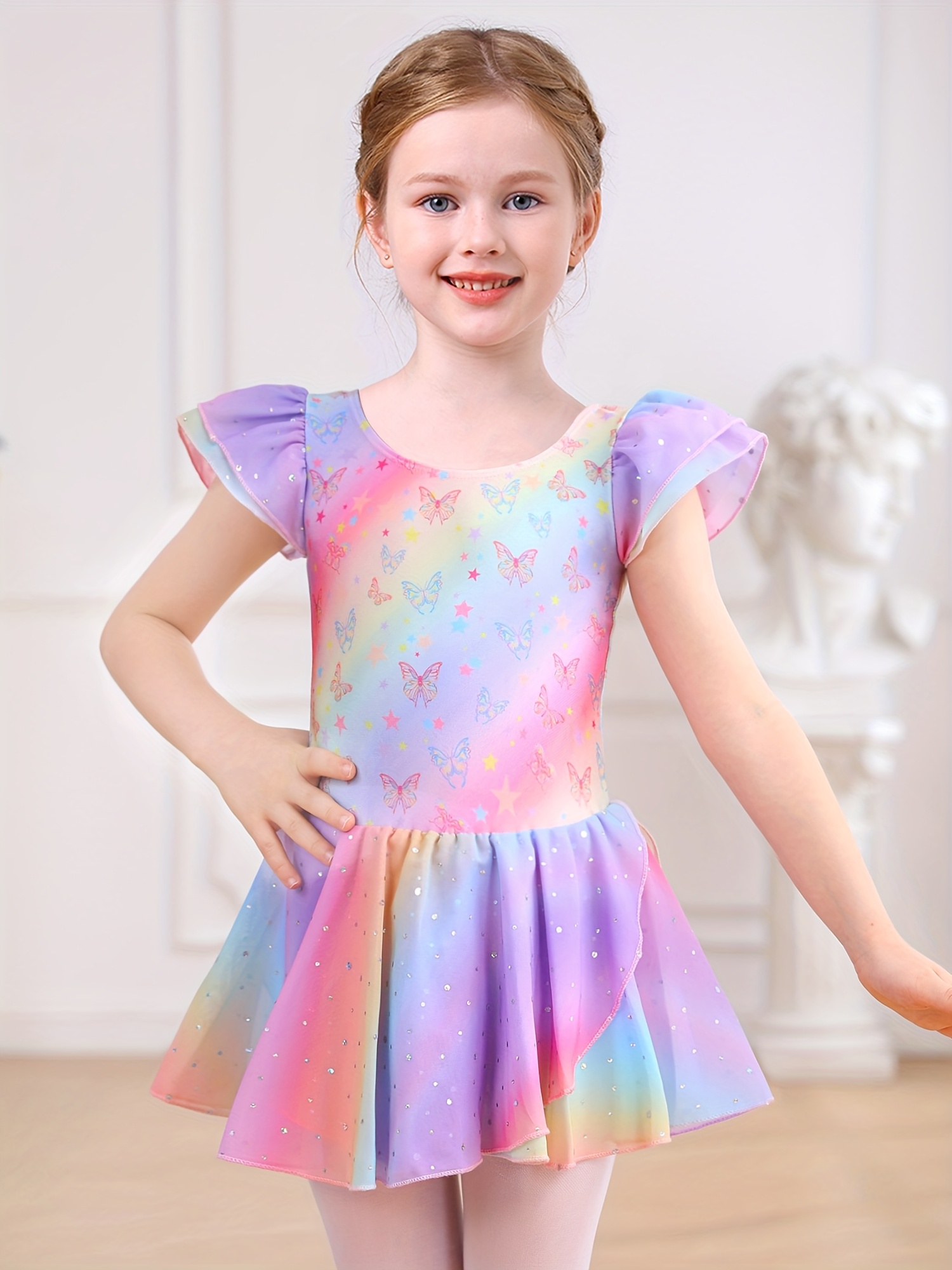 slim fit dress slacks Miss Lulo Ruby Fit & Flare Dress in Rainbow Print main image 1
