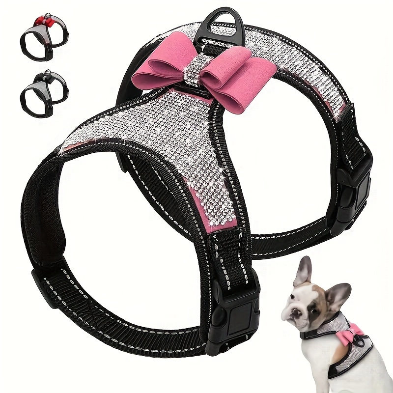 

Glitter Rhinestone Dog Chest Harness, Escape Proof Reflective Dog Harness Bow Vest Chest Harness For Small Medium And Large Dogs