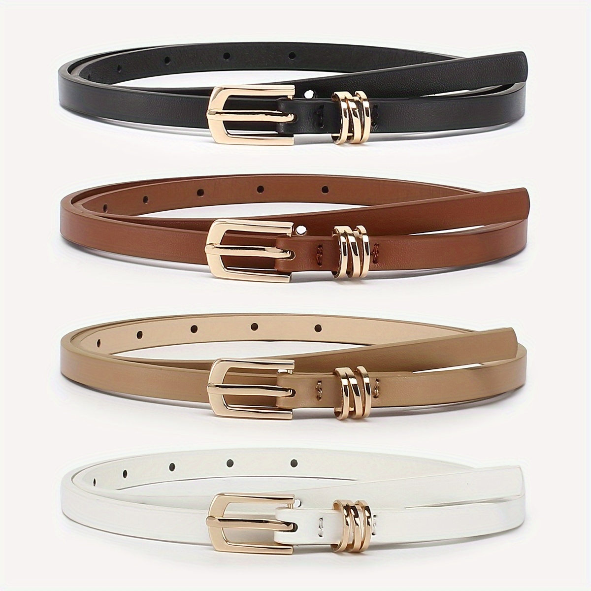 4pcs girls pin thin waist belts classic pu leather - Temu display picture 2