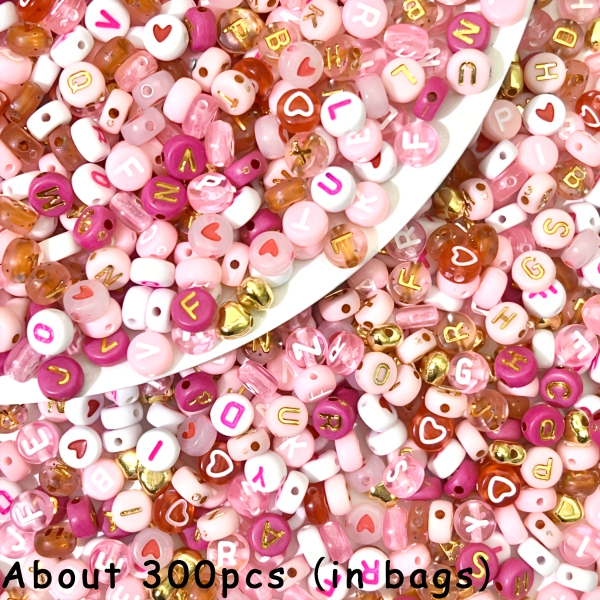 300/840pcs Pink, Red, White, Golden Letter Beads And Heart Shaped Acrylic Bead Combo Set - Jewelry Making Kit - Suitable For Jewelry, Handmade Bracelet, Necklace Craft Supplies