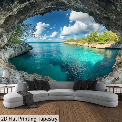 2d flat 2d flat 2d flat printing 1pc qd extra large beach canvas polyester textile wall hanging suitable for living room indoor sky art decoration brushed fabric no electricity required