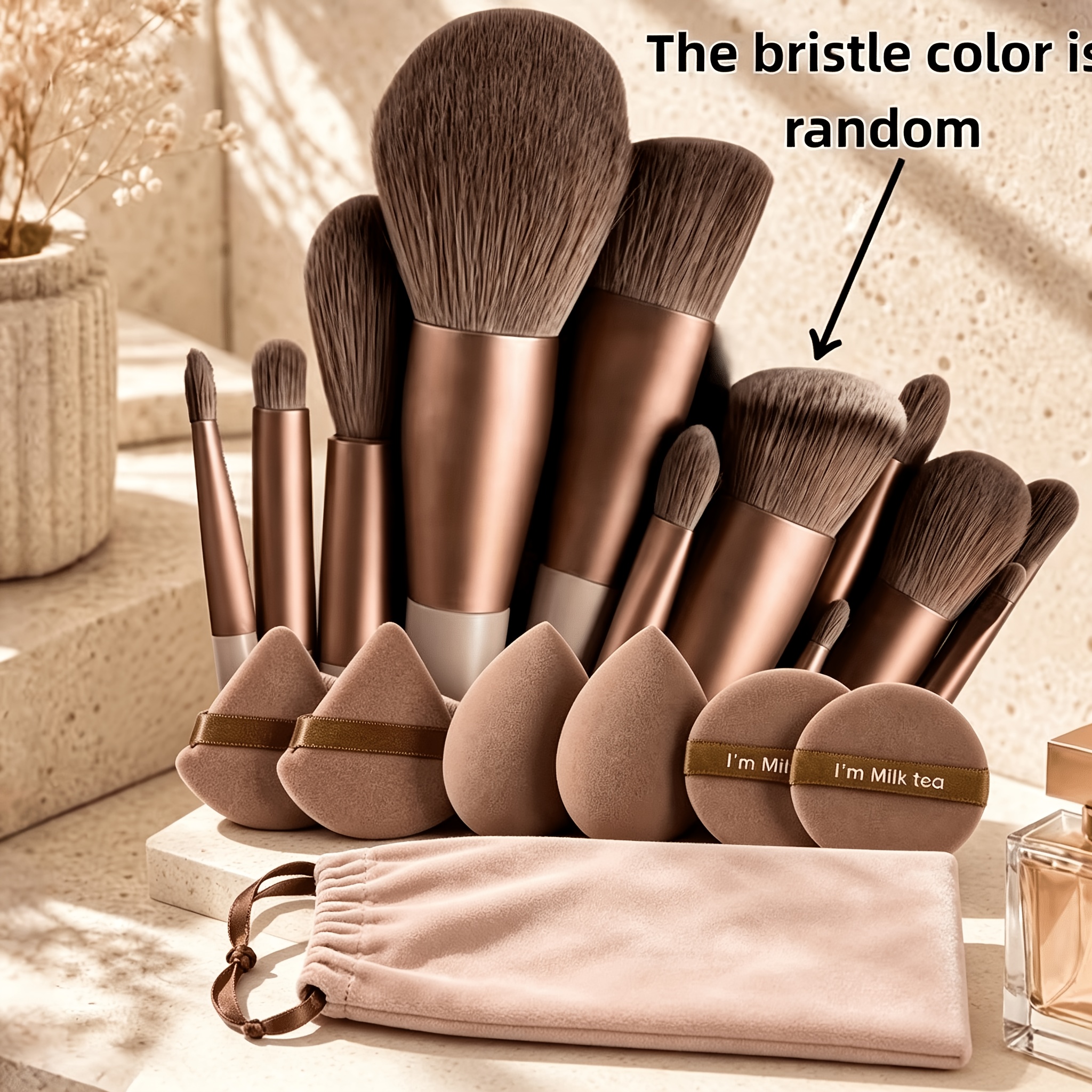 TEMU Set di 19 pennelli da trucco con custodia, kit completo con pennello per ombretto, pennello per fondotinta, pennello per BB cream e pennello per